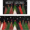 Black Merry Christmas Tree Kitchen Mats Set of 2,Xmas Star Winter Seasonal Farmhouse Home Decor Low-Profile Kitchen Rugs for Floor 17x30+17x47 Inch