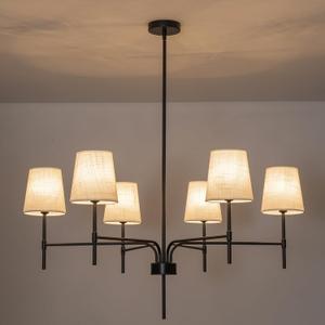 2026 New Black Chandeliers for Dining Room Light Fixture over Table, 34" 6-Light Transitional Modern Farmhouse Chandelier with White Fabric Shade, Pendant Lighting for Kitchen Island Living Room Foyer