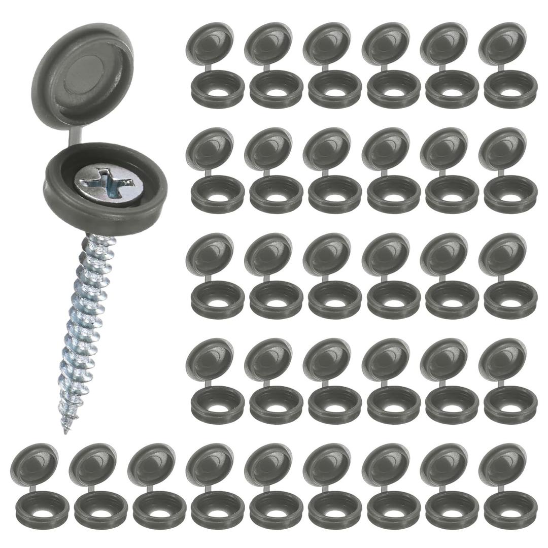 M METERXITY 100-Pack Plastic Hinged Screw Cover Caps, 5mm Shutter Screws with Caps, Fold Snap Washer Covers, Washer Flip Protection Covering M3 M4 M5 Screws Heads [Dark Gray]