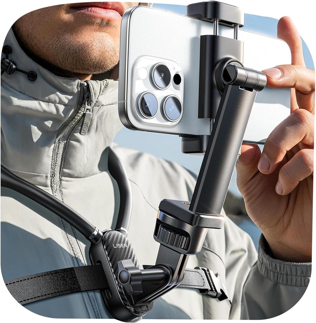 LISEN Neck Phone Holder for Video Recording POV Camera Phone Chest Mount for Gopro Neck Mount [ Upgrad No.1] for iPhone Samsung 4-7 Inch Phones Akaso Go Pro Insta360 Dji360 Other Action Cameras