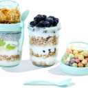 Felli On the Go Yogurt Parfait Snack Cups with Lid, Reusable Acrylic Travel Jars for Chia Pudding, Portion Control Breakfast & Lunch Containers, Small Fridge Food Storage (2, Green)