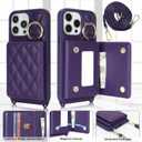for iPhone 15 Pro Max Case with Card Holder and Strap, Deep Purple