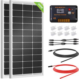 ECO-WORTHY 200 Watts 12 Volt/24 Volt Solar Panel Kit with High Efficiency Monocrystalline Solar Panel and 30A PWM Charge Controller for RV, Camper, Vehicle, Caravan and Other Off Grid Applications