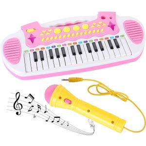 Love&Mini Piano Toy Keyboard for Kids - Birthday Gifts for 3 4 5 Years Old Girls Toys with 31 Keys and Microphone Musical Instrument Toys for Girls Gifts (Pink)