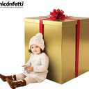 Giant Gift Box 28x28x28in JUMBO Extra Large Gold Cardboard Decorative Box with Lid, Gold Gift Box for Birthday Surprise, Pregnancy Announcement, Gender Reveal, Valentine's Day, Chinese New Year & Other Celebrations