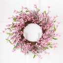 Collections Etc Spring Forsythia Floral Twig Door Wreath - Seasonal Door Accent for Any Room, Pink