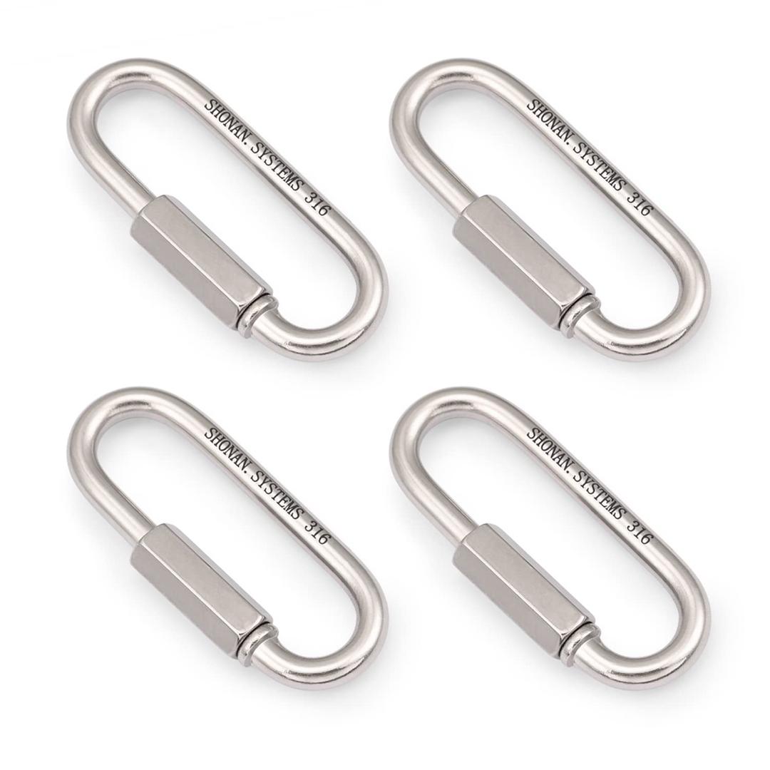 SHONAN 2.85" Chain Quick Links, 4 Pcs 1/4" Marine Grade Screw Chain Links, Large Opening Chain Connector Chain Coupler, 635 Lbs Capacity