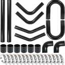 2.5" Universal Aluminum Turbo Intercooler Piping U-Pipe Kit 600mm Aluminum Pipe + 8 Elbow Hose+ 16 Clamps Kit 8PCS - Black