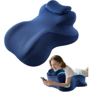 Xiaomubiao X‑Large Adaptive Hip Wedge Pillow for Couples Adults, Firm Memory Foam Ergonomic Support, Multi‑Use Reading Pillow for Bed Sitting Resting Leg Elevation, Removable Washable Blue Cover