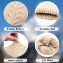 Winter Gloves Women Warm Thin Fleece Thermal Knit Elastic Touch Screen Gloves for Cold Weather Gifts Folding Cuffs (Beige) (Beige)