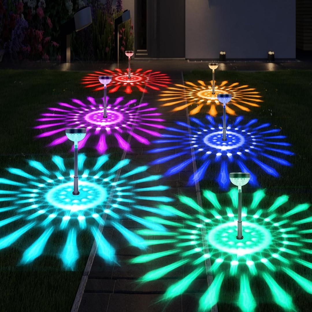 Solar Pathway Lights 6 Pack, Outdoor Solar Lights Waterproof Warm White & Multicolor Changing Solar Garden Lights for Walkway Yard Driveway Lawn