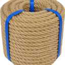 3/8 Inch Natural Jute Rope, 200 Feet Thick Hemp Rope, 4 Strands Twisted Jute Twine for Crafts, Gardening, Cat Scratching Post, Home Decorating, Indoor/Outdoor Use