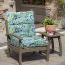 Magpie Fabrics Indoor Outdoor Tufted High Back Chair Cushion Set of 2, Waterproof All-Weather Deep Seating Rocking Chair Patio Chaise Lounge Sun Lounger Chair Cushions(Paisley Lapis Green)