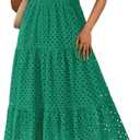 PRETTYGARDEN Womens 2026 Summer Maxi Dress Short Sleeve V Neck Hollow Out Eyelet A Line Long Flowy Beach Vacation Dresses (Green, L)