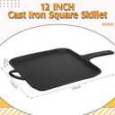 12 Inch Cast Iron Square Griddle, Seasoned Skillets with Ring Handle, Heat Resistant Griddle for Pancakes, Eggs, Steak, Durable Griddles for Stove Top Oven Safe for Kitchen Cooking