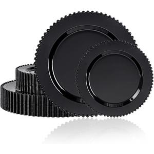 U-QE 60PCS Black Plastic Plates - Heavy Duty Black Disposable Plates Including 30PCS 10.25'' Dinner & 30PCS 7.5'' Dessert Plates -Hard Plastic Plate for Party Wedding Bridal Shower