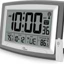 WallarGe Atomic Clock with Outdoor and Indoor Temperature - 12.5 Inch Self-Setting Digital Clock Large Display, Battery Operated Wall Clocks or Desk Clocks for Bedroom, Livingroom, Office