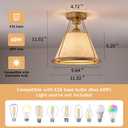 Gold Semi Flush Mount Ceiling Light Fixture with Fabric Shade Modern Bedroom Light Fixture Farmhose Close to Ceiling Light for Living Room Kitchen Hallway Entryway