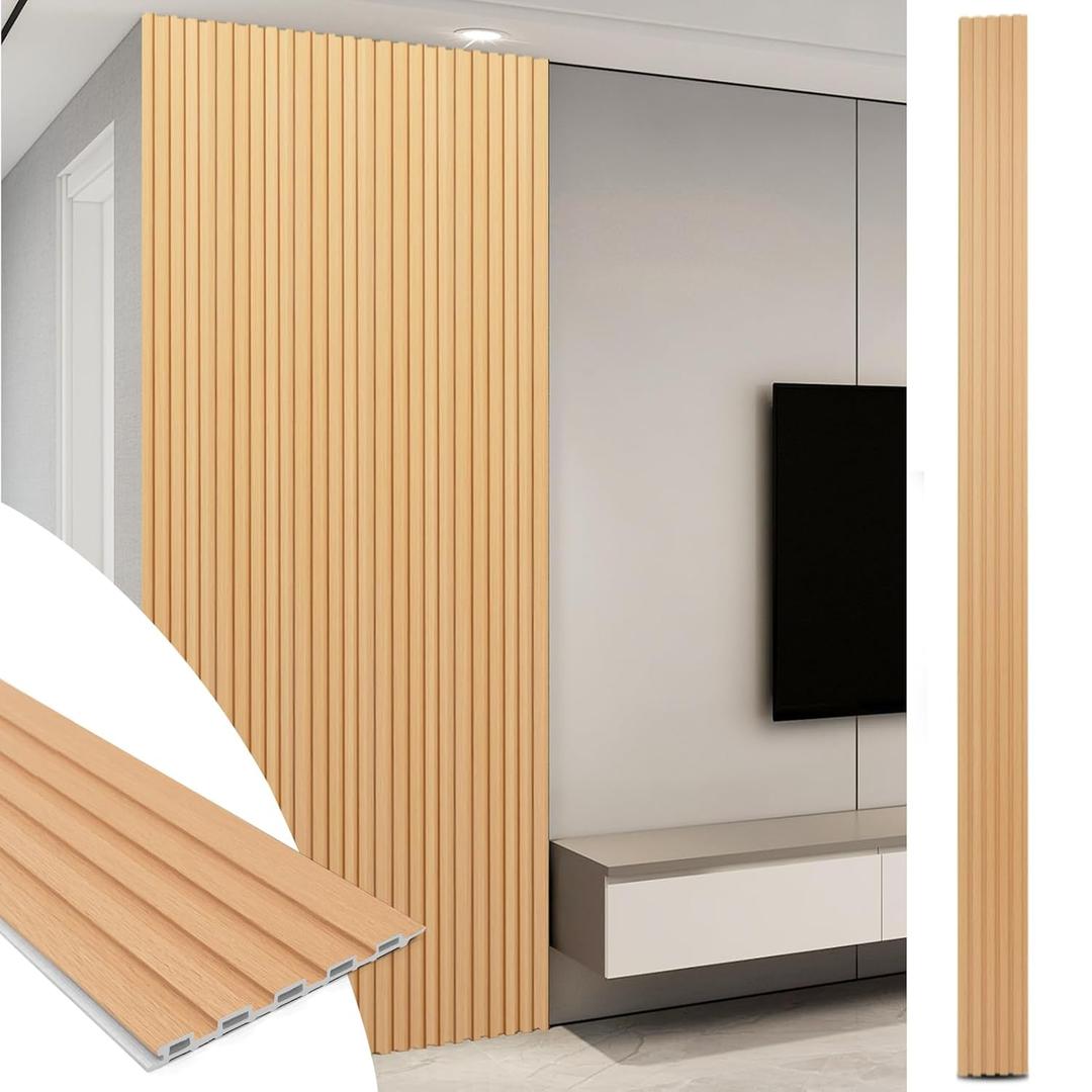 Art3d WPC Slat Wall Panels, 8-Pack 108 x 6 Inch 3D Wall Accents for Interior Wall Decor, Living Room, Bedroom, Boxwood