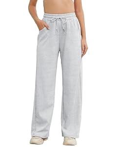 M MOTEEPI Grey Women Sweatpants Wide Leg Baggy Lounge Sweat Pants with Elastic Waist Casual Trousers 30" Petite Straight Leg Bottom S
