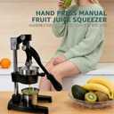 Commercial Heavy Duty Manual Citrus Juicer Press - Professional Cast Iron Hand Orange Squeezer with 304 Stainless Steel Strainer & Cup - Fruit Extractor for Pomegranate, Lemon, Lime - Black