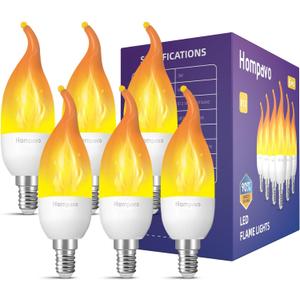 Hompavo Upgraded LED Flame Light Bulbs, 3 Modes Flickering Light Bulbs, E12 Chandelier Base Candle Fire Light Bulb for Christmas Halloween Party Porch Indoor & Outdoor Home Decoration - 6 Pack (Yellow)
