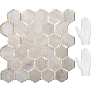 STICKGOO Hexagon Peel and Stick Backsplash Tile, Stick on Backsplash for Kitchen and Bathroom, Beige Marble Look PVC Mixed Metal Gold Self Adhesive Wall Tiles(10 Sheets, Seamless)