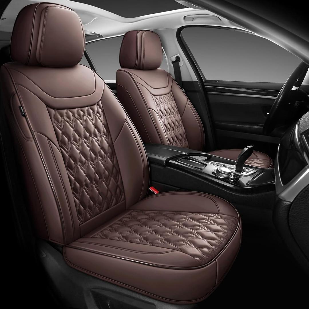 Car Seat Covers Full Set,Faux Leather Seat Covers for Cars, Car Seat Protector Waterproof, Non-Slip,Bright and Shiny seat Covers Make Your Vehicle Look, 2Seaters,Brown (Front Pair)