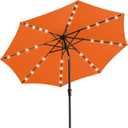 JEAREY 9FT Outdoor Patio Umbrella with Solar Lights, LED Lighted Pool Umbrella with Tilt and Crank, Outdoor Table Umbrellas for Deck, Yard & Market (Orange)