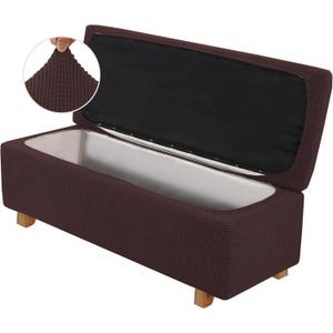 2-Piece Stretch Ottoman Covers Rectangle Slipcovers for Folding Storage Stools, Non-Slip Elastic Bottom, Soft Fabric Furniture Protectors (Brown, X-Large)