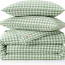 Bedsure Gingham Duvet Cover Queen, 100% Washed Cotton Duvet Cover LinenLike, PureWoven with Reversible YarnDyed Design & DoubleStitch Craft, 3-Piece with Zipper, Gingham Willow Green, 90"x90"