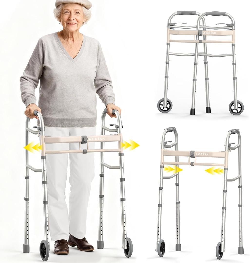 Folding Narrow Walkers for Seniors, Width Height Adjustable Walker, Lightweight Standard Walker for Seniors, Narrow Walkers for Elderly, Disabled, Bariatric, 350 lbs, Limited Edition