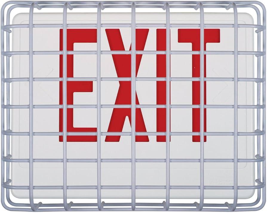 Shimeyao 2 Pcs Red Exit Sign Wire Guard Damage Cage with R-Type Wire Clips, Coated Steel Mesh Design for Commercial Use Indoor Outdoor, Easy Installation (Large Side Open,30.5" X 14")