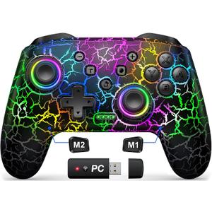 Gammeefy Switch 2 Controller, Wireless Switch Pro Controller for Nintendo Switch/Lite/OLED, 9 Color Adjustable LED Switch Remote Compatible with Windows PC/Android/IOS with Bluetooth receiver