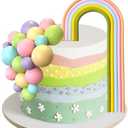 Pack of 2, 28PCS Rainbow Cake Toppers Colorful Balls Cake Decorations for Wedding Baby Shower Girls Boys Frog Birthday Party Supplies (Light Green)