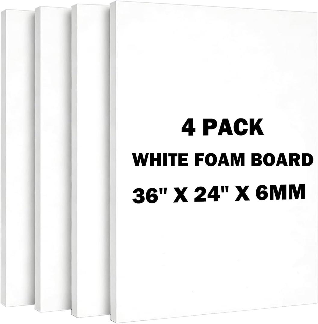 4 Pack White Foam Board, 24x36 Inches Poster Board, 6mm Thick Double-Sided Acid-Free Foam Core Board, Sign Board for School Projects, Office, Presentations Board, Paintings Prints
