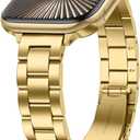 Anlinser Bands Compatible with Apple Watch Band 49mm 46mm 45mm 44mm 42mm, Women Slim Stainless Steel Metal Strap for iWatch 3 (Gold)