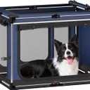 Collapsible Dog Crate: 38 Inch Foldable Soft Sided Dog Crate for Large Dogs, Portable Dog Travel Kennel with Soft Mat for Indoors & Outdoors, Blue (38" L x 27" W x 27" H)