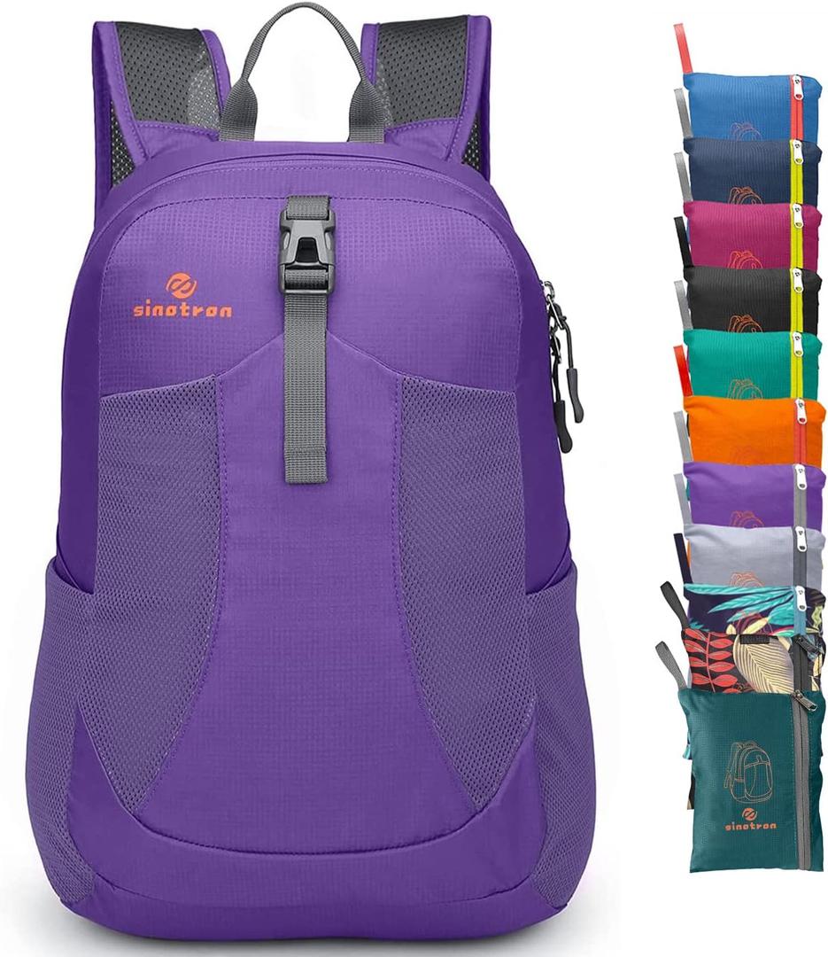 sinotron 22L Lightweight Packable Hiking Backpack, Small Hiking Backpack Day Pack for Women Men Travel Camping Vacation (Purple)