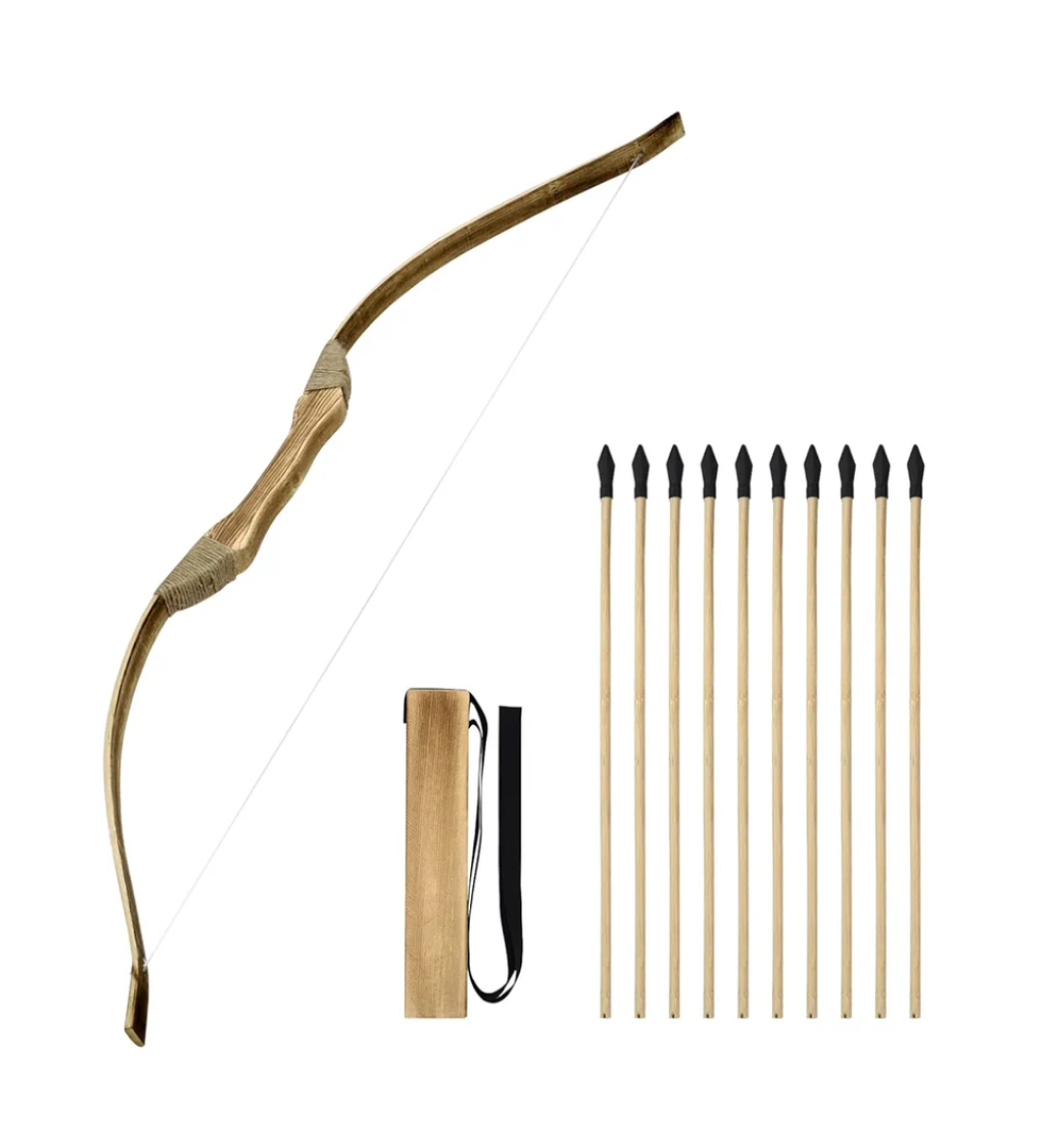 Kids Bow and Arrow Set, 32 Inch Archery Set Handmade Wooden Toy Bow and Arrow for Kids 4-6 8-12, Cosplay Game Costume Prop Play, 1 Bows 1 Quivers and 10 Wood Arrows, Gifts for Youth Boys & Girls