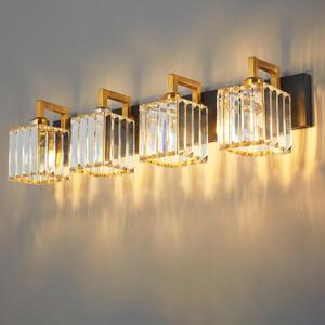 Modern Bathroom Vanity Light 4-Lights Black Gold Crystal Wall Lamp Bathroom Modern Crystal Vanity Lighting