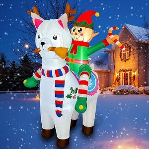 BLOWOUT FUN Christmas Inflatable Outdoor Decoration,6 FT Tall Elf Riding Alpaca Decor Built-in LED Lights,Xmas Decorations Outdoor Blow Up Inflatables as Gift for Holiday Party Garden Decor