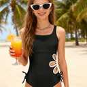 KANGKANG Girls Swimsuit Solid Color Cut Out One Piece Bathing Suit with Chest Pad Adjustable Strap Round Neck Girls' Swimwear, 13-14Y