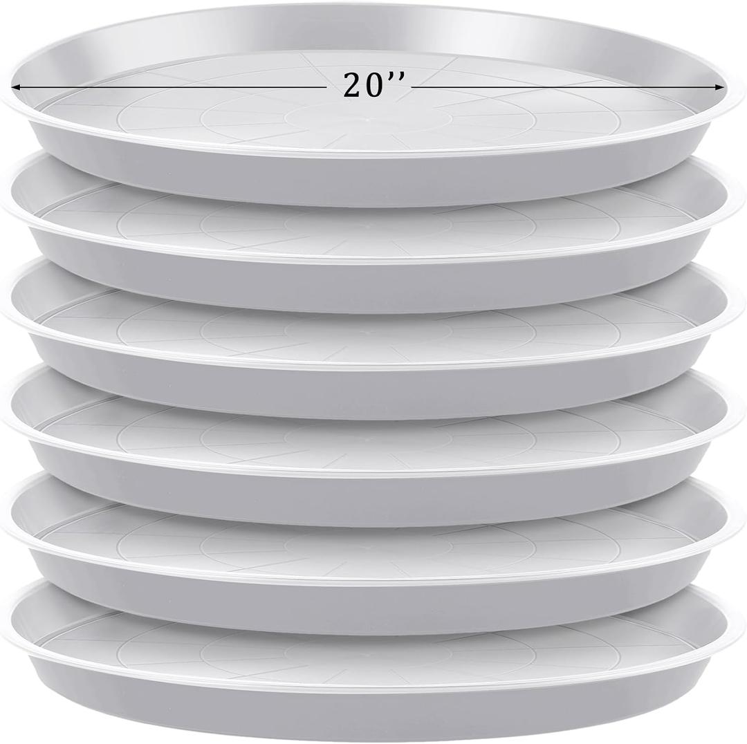 Eccliy 6 Pack Plastic Plant Saucer Heavy Duty Planter Saucers Large Plant Pot Saucers Plastic Water Trays for Indoors and Outdoors Flower Plant Plant Drip (White,20 Inch)