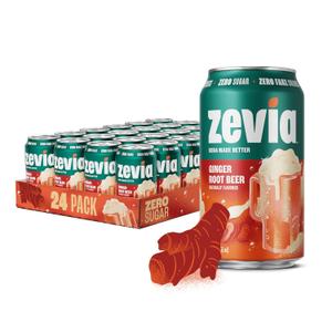 Zevia Zero Sugar Soda, Ginger Root Beer, 12 oz Cans (24-Pack) Naturally Sweetened, Zero Calorie Sugar Free Soda - Non-GMO Project Verified, Gluten-Free, Vegan (EXP 08/28/27)