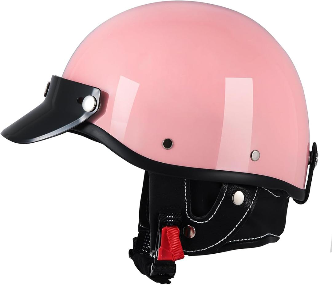 Half Motorcycle Helmets Retro Open Face Half Shell Motocross Helmet for Cycling Motocross Cruiser Bike Scooter Chopper Men Women DOT Approved (Large, Pink)