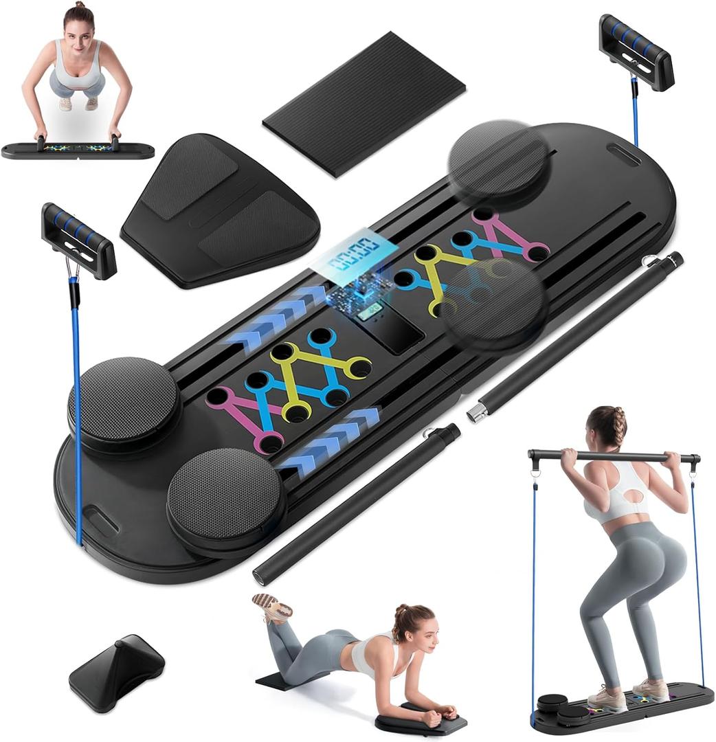 Home Foldable Pilates Reforming Machine with Automatic Rebound Roller, Multifunction Abdominal Exercise Board Tension Rope Timer Reformer Set