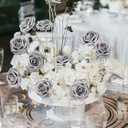 N&T NIETING Artificial Flowers, Fake Flowers Roses Perfect for DIY Wedding Bridal Bouquets Centerpieces Bridal Shower Party Home Flower Arrangement Decorations, 25Pcs, Silver Gray