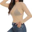 Women's Sheer Mesh Tops Long Sleeve Sexy See Through Shirt Mock Neck (XL)