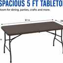 5 FT Folding Table, 400 lb Heavy Duty Plastic Table with Carrying Handle, Brown
